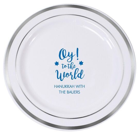Oy To The World Premium Banded Plastic Plates
